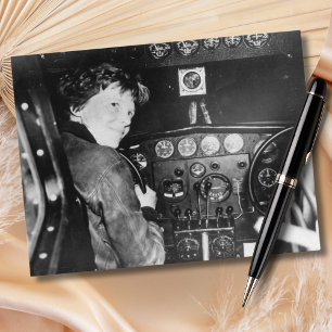 Cartão Postal Amelia Earhart Preto Branco Foto Aviação Antiga