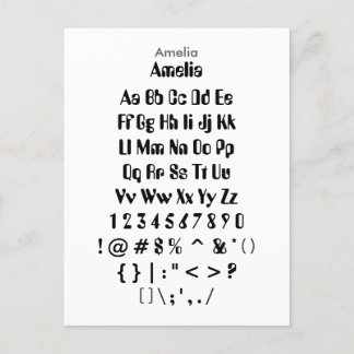 Cartão Postal Amelia - Folha de Amostra de Font do Zazzle