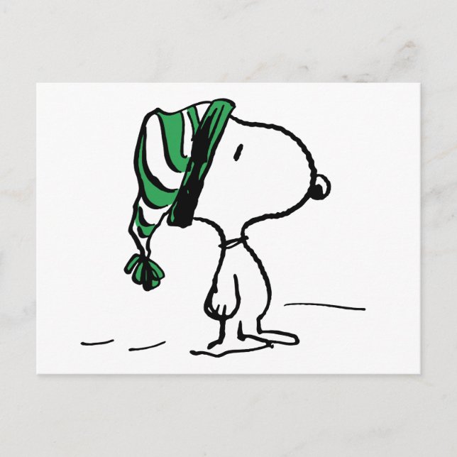 Cartão Postal Amendoins | Boné de Neve Verde Snoopy (Frente)