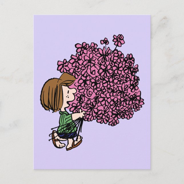 Cartão Postal Amendoins | Buquê Rosa de Peppermint Patty (Frente)