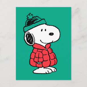 Cartão Postal Amendoins Casaco de inverno e chapéu de Snoopy
