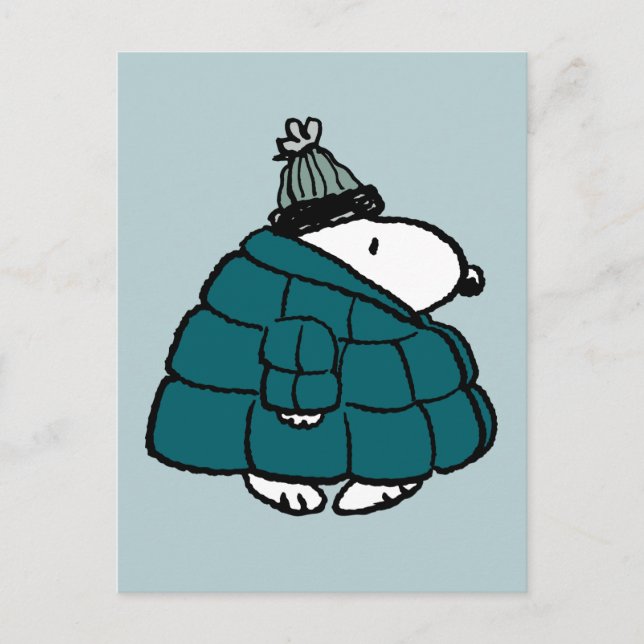 Cartão Postal Amendoins | Jaqueta Puffer de inverno de Snoopy (Frente)