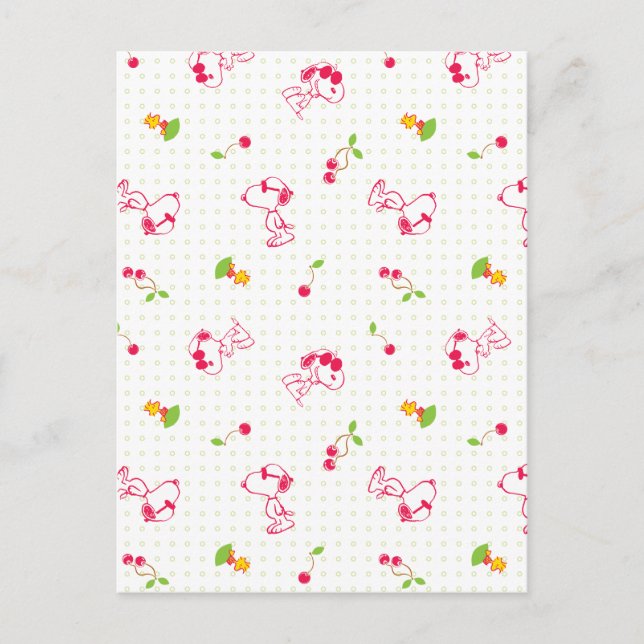 Cartão Postal Amendoins | Padrão De Cereja De Snoopy & Woodstock (Frente)