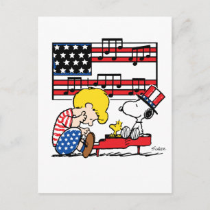 Cartão Postal Amendoins   Patriótico Schroeder, Woodstock & Snoo