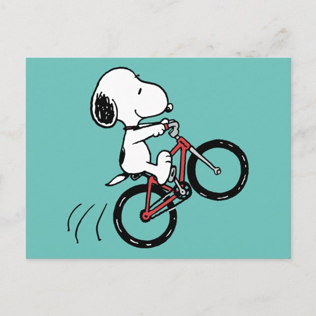 Cartão Postal Amendoins | Snoopy Bicicleta Arobatica (Frente)
