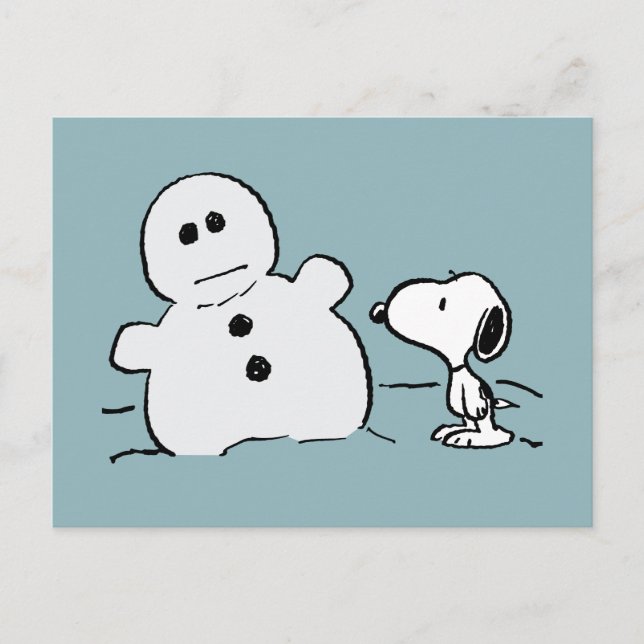 Cartão Postal Amendoins | Snoopy Constrói um Boneco de Neve (Frente)
