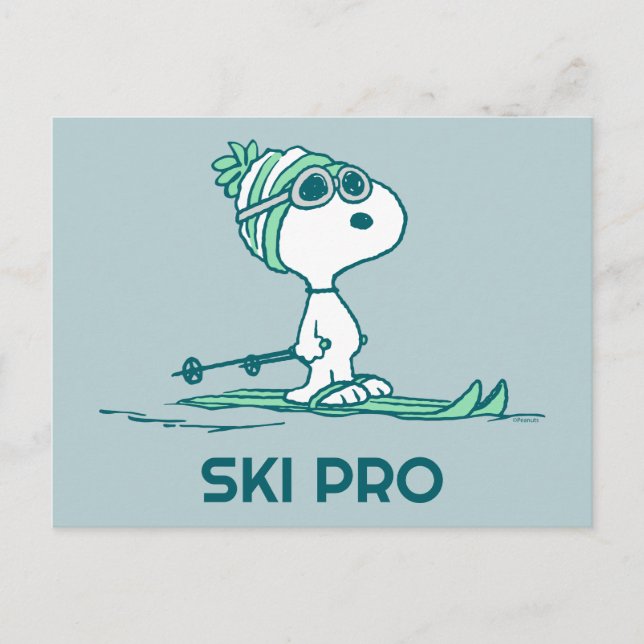 Cartão Postal Amendoins | Snoopy on Skis (Frente)