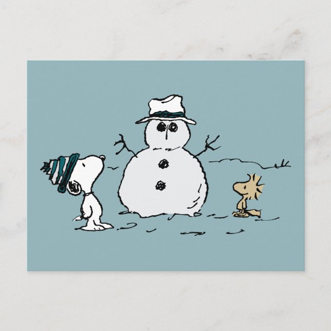 Cartão Postal Amendoins | Snoopy & Woodstock Construir Um Neve (Frente)