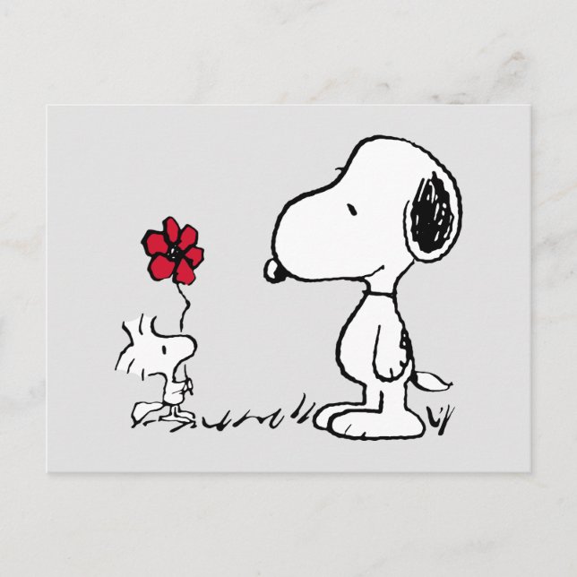 Cartão Postal Amendoins | Snoopy & Woodstock Vermelho e Preto (Frente)