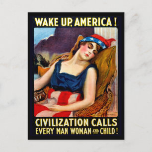 Cartão Postal América acordar, mulher patriota dorme, guerra an