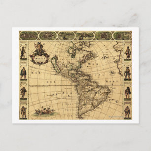 Cartão Postal América do Norte e América do Sul Mapa Panorâmi
