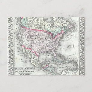 Cartão Postal América do Norte e Mapa Antiquado dos Estados Uni