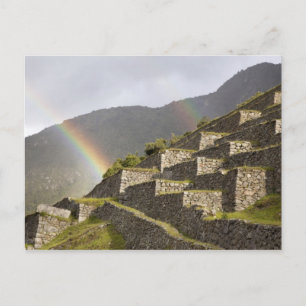 Cartão Postal América do Sul, Peru, Machu Picchu. Arco-íris sobr