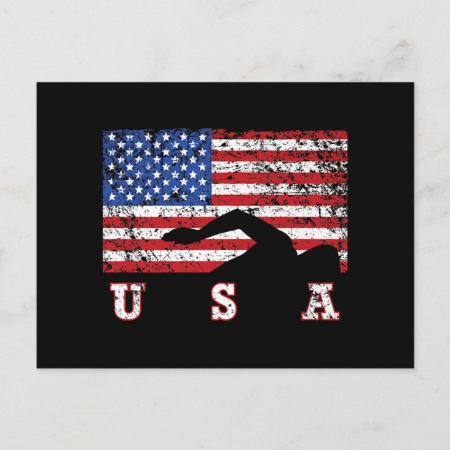 Cartão Postal American Flag USA Gift Natação Team Premium (Frente)