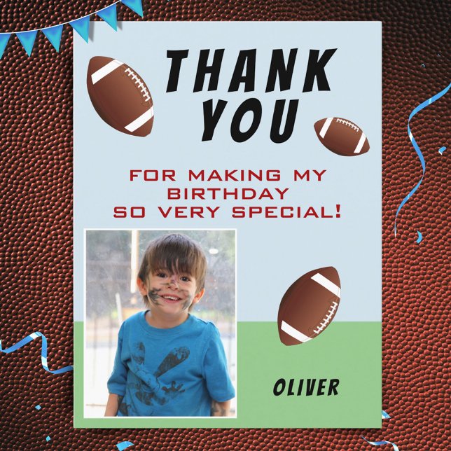 Cartão Postal American Football Ball Birthday Photo Thank you (Criador carregado)