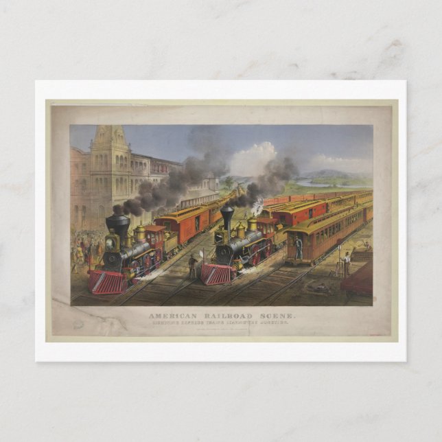 Cartão Postal American Railroad Scene, 1874, Currier & Ives (Frente)
