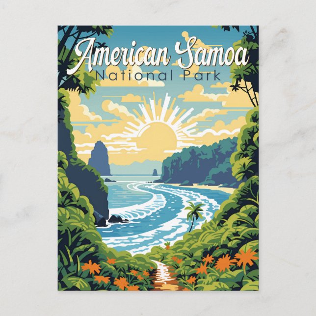 Cartão Postal American Samoa National Park Illustration Retro (Frente)