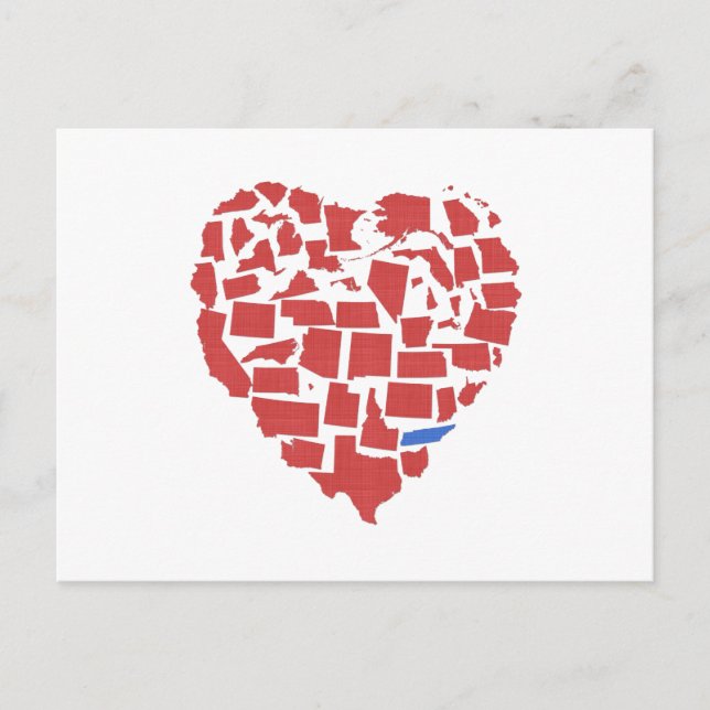 Cartão Postal American States Heart Mosaic Tennessee Red (Frente)