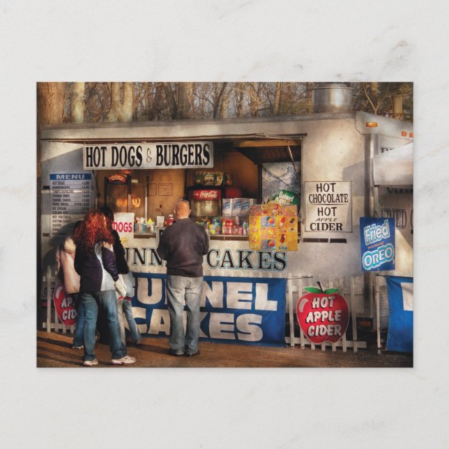 Cartão Postal Americana - Cães quentes e bolos de funil (Frente)