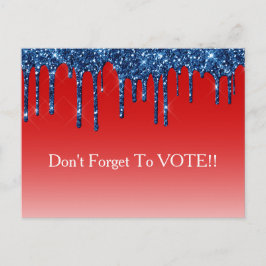 Cartão Postal Americana Red Blue Glitter Drip Vote Reminder