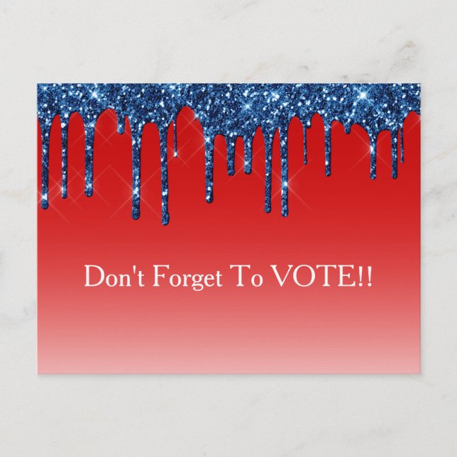 Cartão Postal Americana Red Blue Glitter Drip Vote Reminder (Frente)