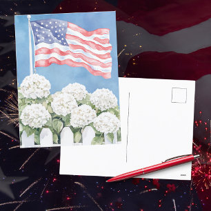 Cartão Postal Americana Watercolor American Flag Hydrangeas