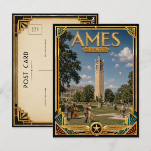 Cartão Postal Ames Iowa Arte Deco Vintage Idade Dourada