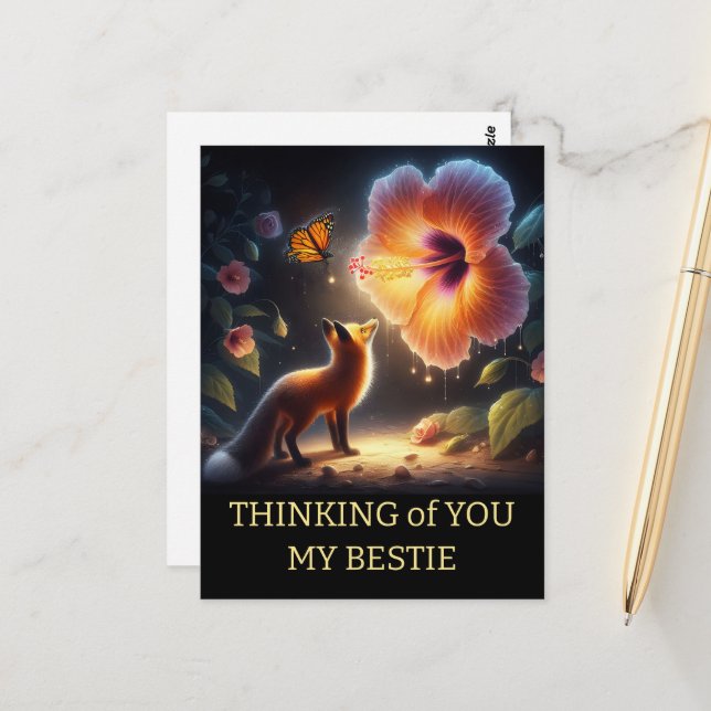 Cartão Postal Amigo aniversário Floresta Escura Raposa Flora (Frente/Verso In Situ)