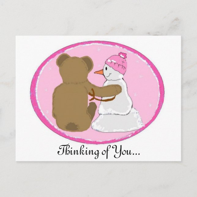 Cartão Postal Amigos da neve pensando em você (Frente)