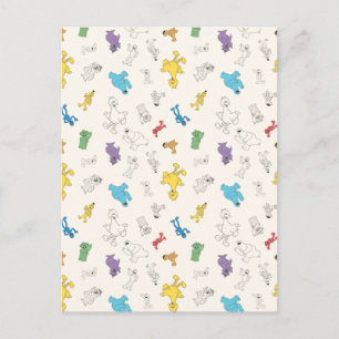 Cartão Postal Amigos da Rua Sésamo   Padrão Colorido Vintage