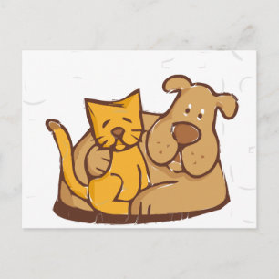 Cartão Postal Amigos Fur-Ever   Gato e Cachorro Juntos