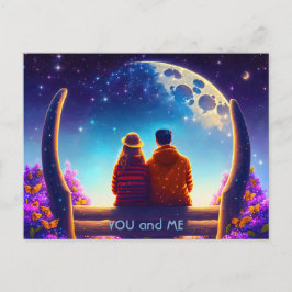 Cartão Postal Amigos ou amantes em um banco à luz da lua