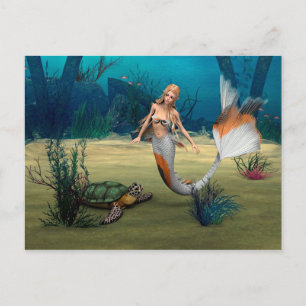 Cartão Postal Amigos Sereia e Tartaruga