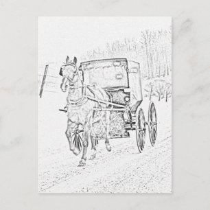 Cartão Postal Amish Sketch-Horse e Buggy-Postcard