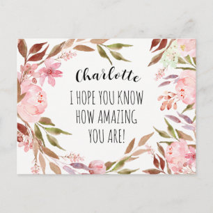 Cartão Postal Amizade Aquarela Peônias Rosa Personalizado