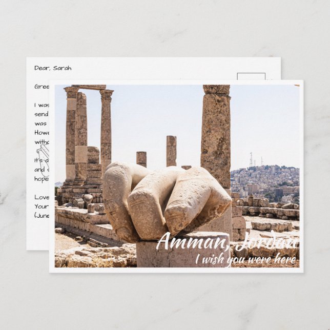 Cartão Postal Amman Jordan com a Mão de Hércules (Frente/Verso)