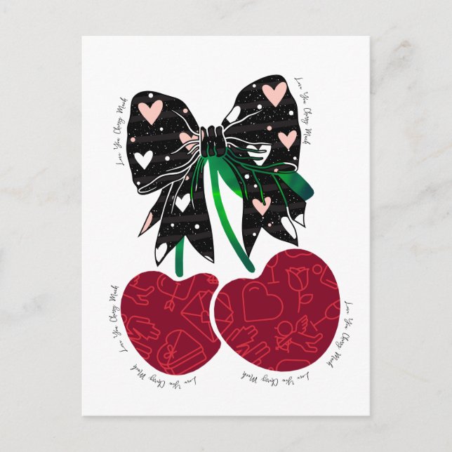 Cartão Postal Amo cereja muito fruta engraçado (Frente)
