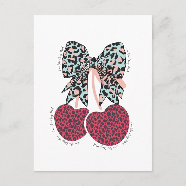 Cartão Postal Amo cereja muito fruta engraçado (Frente)