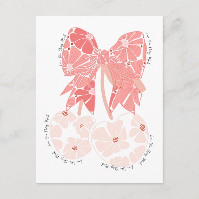 Cartão Postal Amo cereja muito fruta engraçado (Frente)