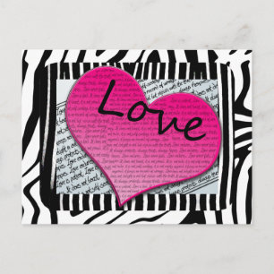 Cartão Postal Amor 1 Coríntios 13 Corações Pink Zebra