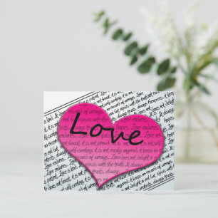 Cartão Postal Amor 1 Coríntios 13 Corações Rosa