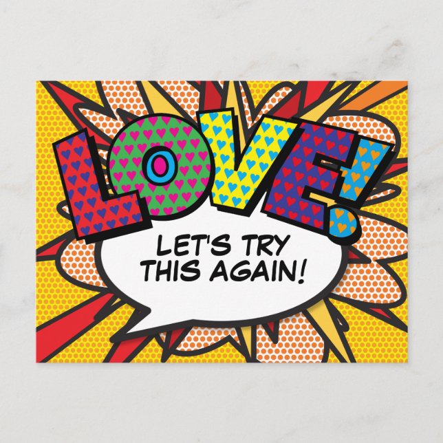 Cartão Postal Amor Adiamento de Data Quadrinhos Pop Art (Frente)