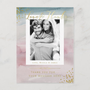 Cartão Postal Amor & Agradecimento Glam Aquarela Dourado Agradec