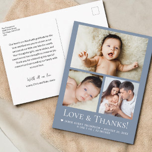 Cartão Postal Amor Azul e Obrigado Bebê Foto Anúncio de Nascimen