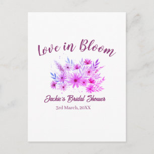 Cartão Postal amor boho rosa em flor nome chá de noiva retrô