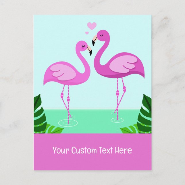 Cartão Postal Amor com Flamingo de Texto Personalizado (Frente)