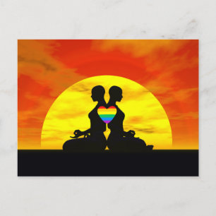 Cartão Postal Amor com ioga lésbica - renderização em 3D