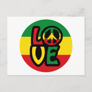 Cartão Postal AMOR com símbolo de paz, estilo reggue