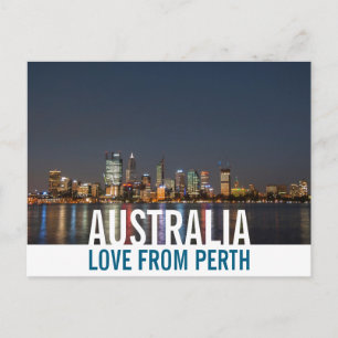 Cartão Postal Amor da Austrália Vista Noturna da Cidade de Perth
