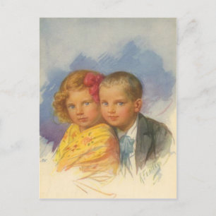 Cartão Postal Amor de Cachorro, Criança Antiga, Retrato de Menin